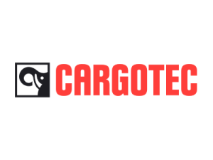 Cargotec logo featuring a stylized black and white elephant head alongside bold red text, symbolizing the company's expertise in cargo handling and logistics solutions.