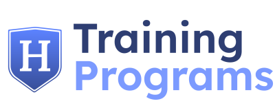 HealthCo 'Training Programs' banner with a blue shield logo, representing professional development and safety training courses.